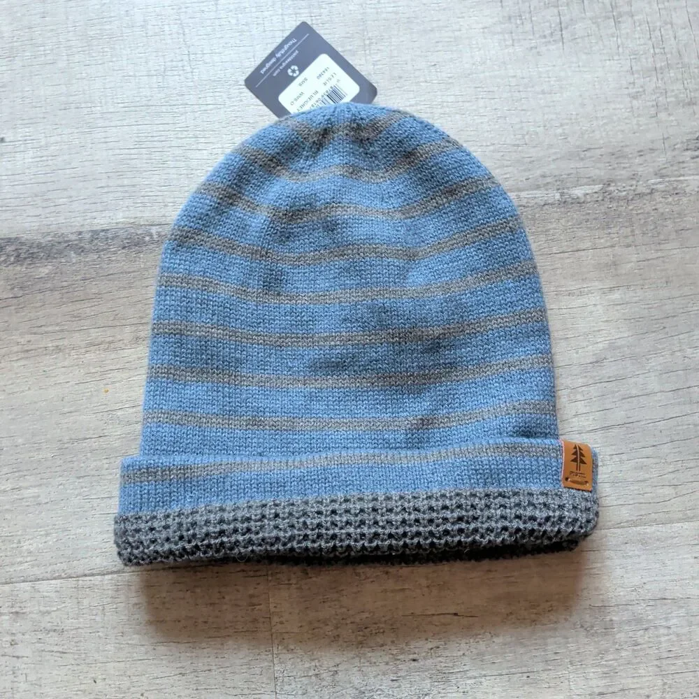 Pistil Leslie Slouchy Beanie Hat Blue Grey Striped Knit Cuffed NWT